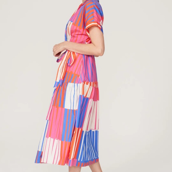 Hutch Rosen Dress Playful Stripes Midi Wrap Dress Size large - Picture 2 of 3
